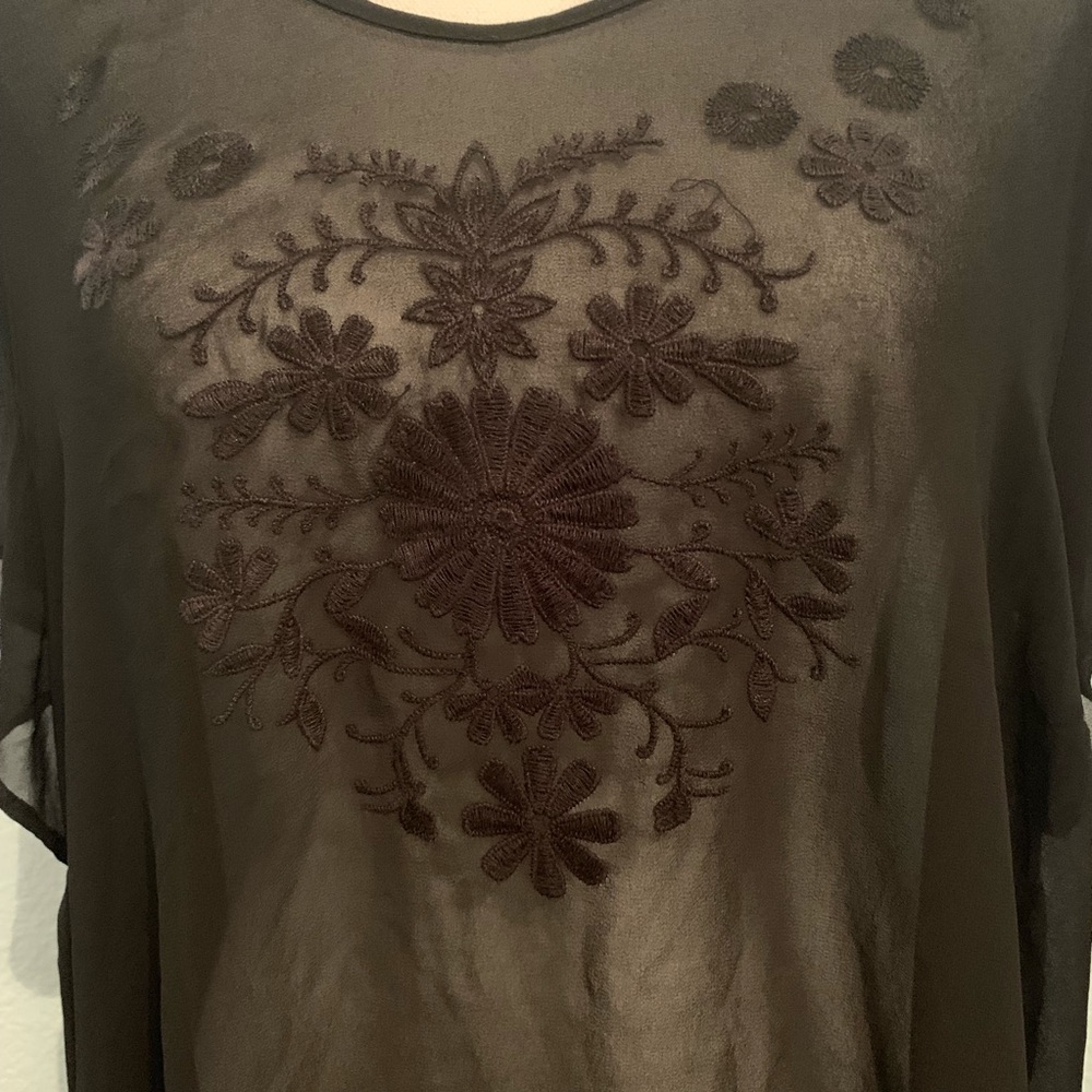 Torrid Embroidered Chiffon Ruffle Hem Pullover - Picture 2 of 3